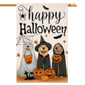Happy Halloween Dog Pumpkin House Flag 28x40 Double Sided for Outside, Golden Retriever Fall Autumn Witch Hat Large Burlap Yard Flag for Outdoor Holiday Home Decor