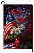 4th of July Floral Garden Flag 12x18 Vertical Double Sided Patriotic USA Flag Red Blue Memorial Day Independence Day Outside Decorations Burlap Yard Flag