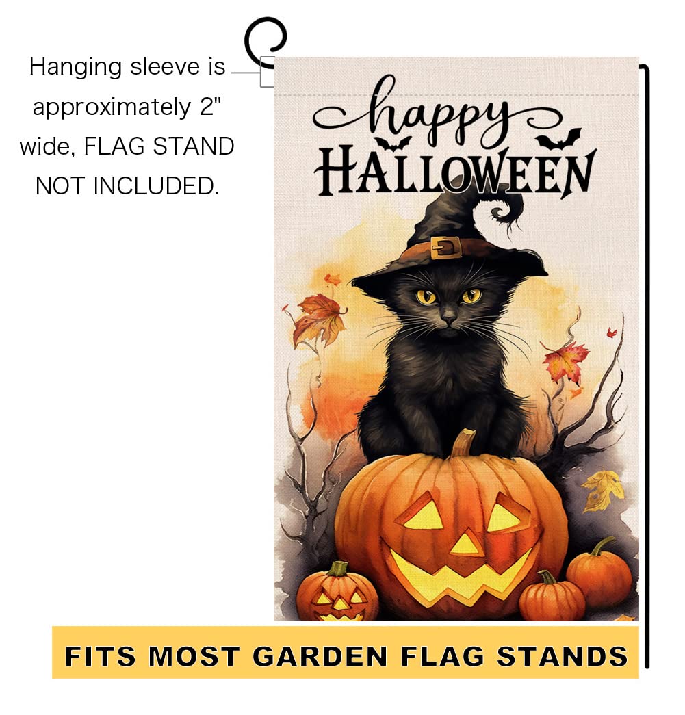Halloween Cat Garden Flag 12x18 Vertical Double Sided Happy Halloween Pumpkin Holiday Outside Decorations Burlap Yard Flag