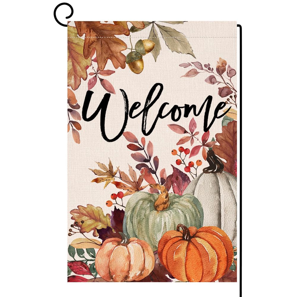 Fall Pumpkin Leaves Garden Flag 12x18 Vertical Double Sided Welcome Autumn Thanksgiving Holiday Outside Decorations Burlap Yard Flag