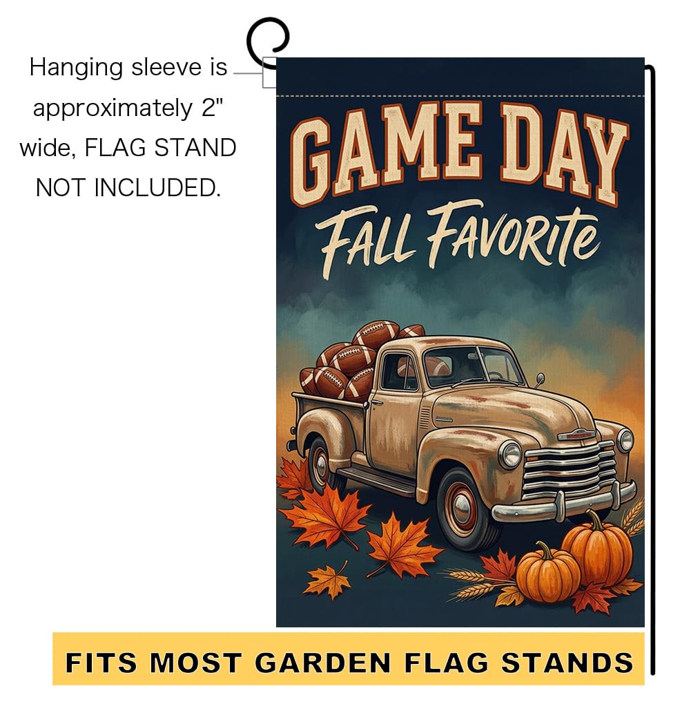 Fall Game Day Vintage Truck Garden Flag 12x18 Footballs Pumpkins Yard Decor