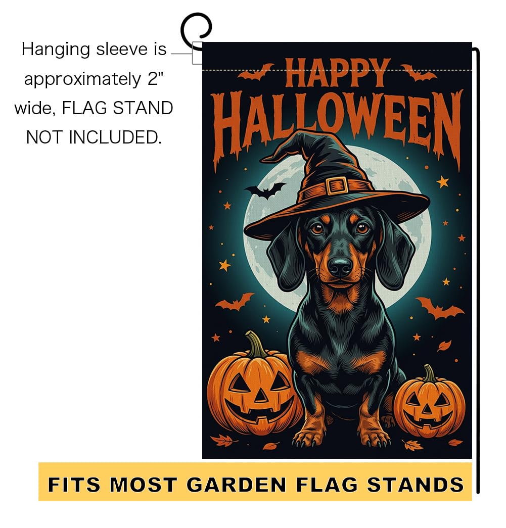 Fall Halloween Dachshund Witch Hat Garden Flag 12x18 Pumpkins Yard Decor