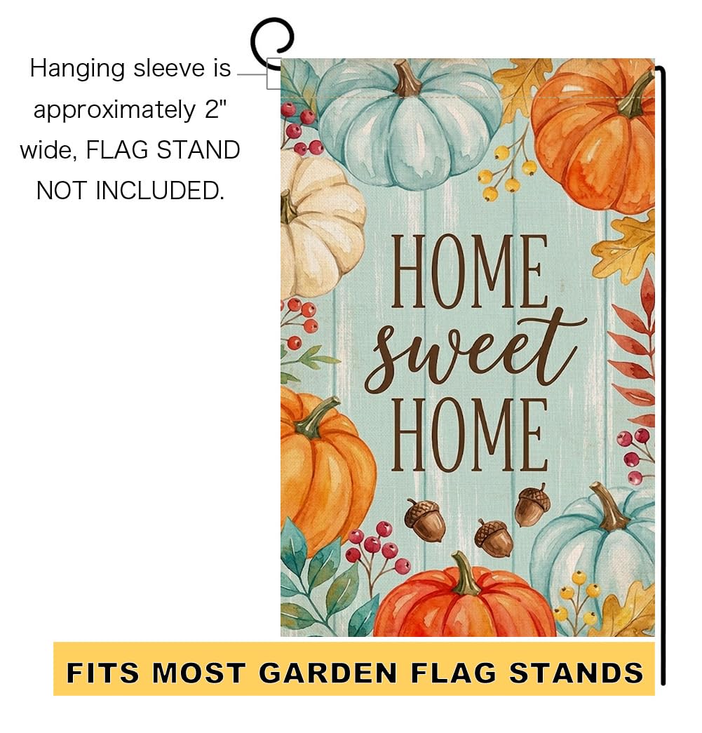 Fall Home Sweet Home Pumpkins Garden Flag 12x18 Acorns Leaves Yard Decor