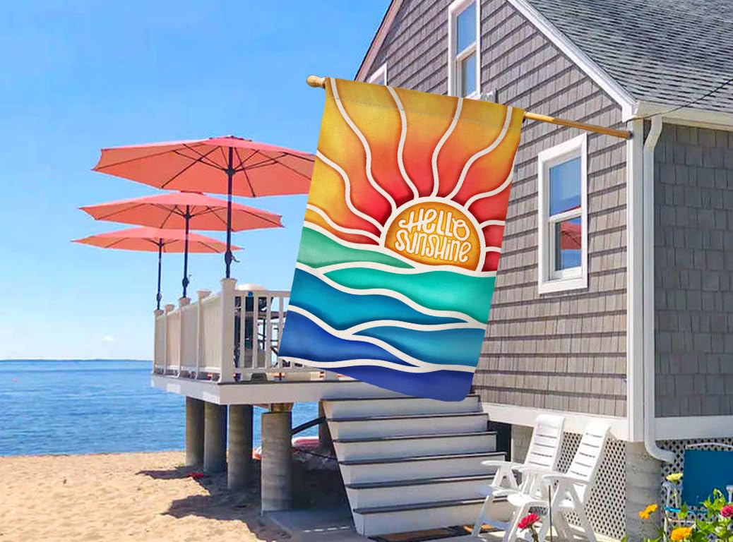 Hello Sunshine Summer Garden Flag 12x18 Vertical Double Sided Sea Welcome Spring Farmhouse Holiday Outside Decorations Burlap Yard Flag
