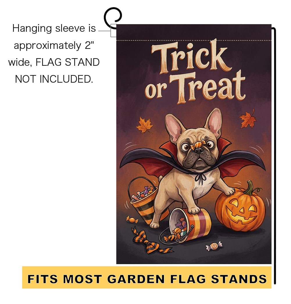 Fall Halloween Trick or Treat Garden Flag 12x18 Vampire Dog Yard Decor