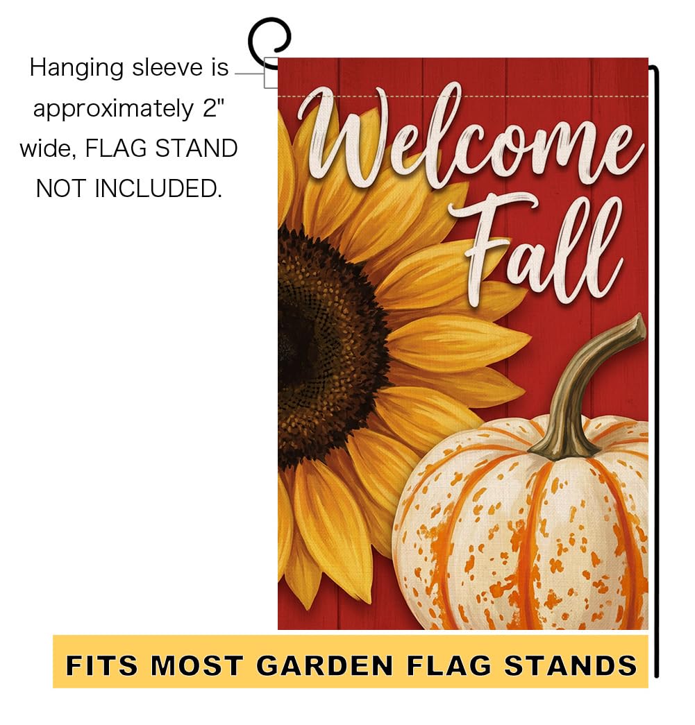 Fall Welcome Fall Sunflower Garden Flag 12x18 White Pumpkin Yard Decor