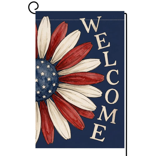 4th of July Floral Garden Flag 12x18 Vertical Double Sided Welcome Memorial Day Independence Day Holiday Outside Decorations Burlap Yard Flag