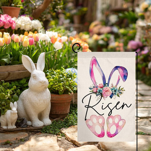 Easter Bunny Paw Garden Flag 12x18 Vertical Double Sided Risen Flowers Spring Farmhouse Holiday Outside Decorations Burlap Yard Flag