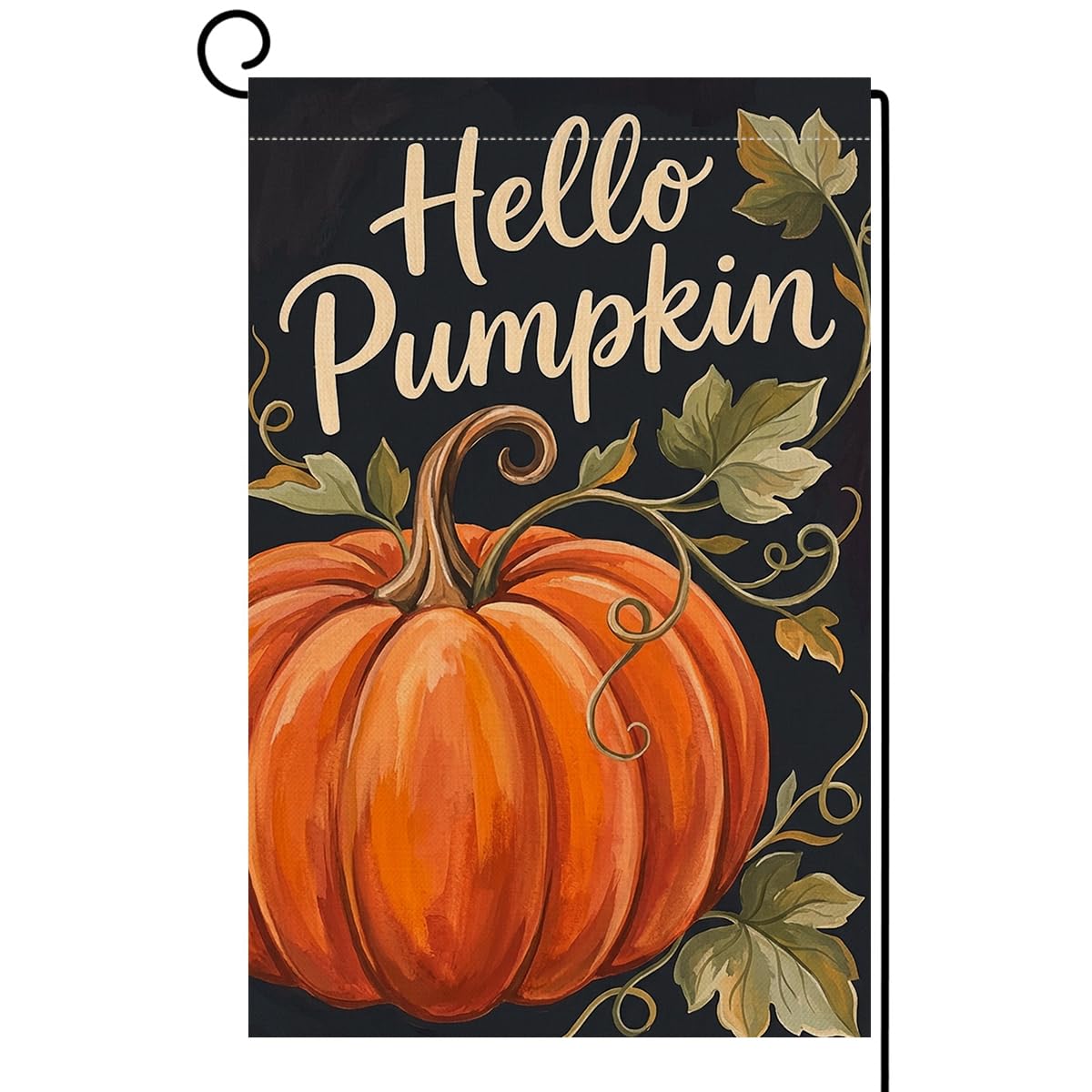 Fall Hello Pumpkin Garden Flag 12x18 Orange Pumpkin Curly Vine Yard Decor