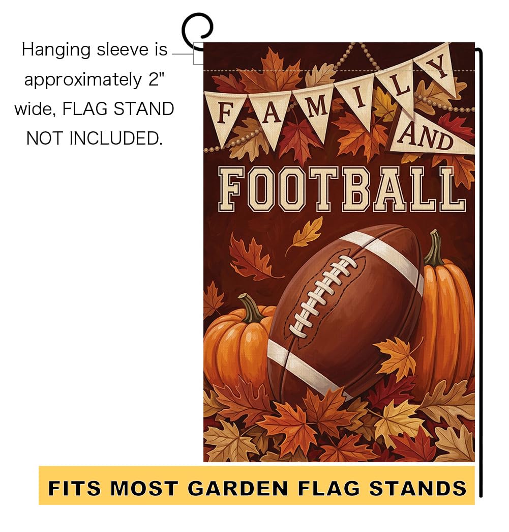 Fall Family and Football Garden Flag 12x18 Pumpkins Maple Leaves Yard Decor