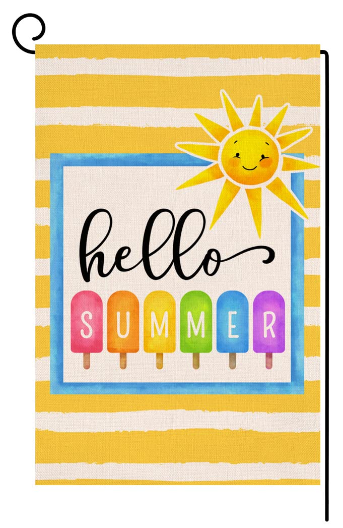 Hello Summer Beach Garden Flag 12x18 Vertical Double Sided Colorful Popsicle Holiday Outside Decorations Burlap Yard Flag