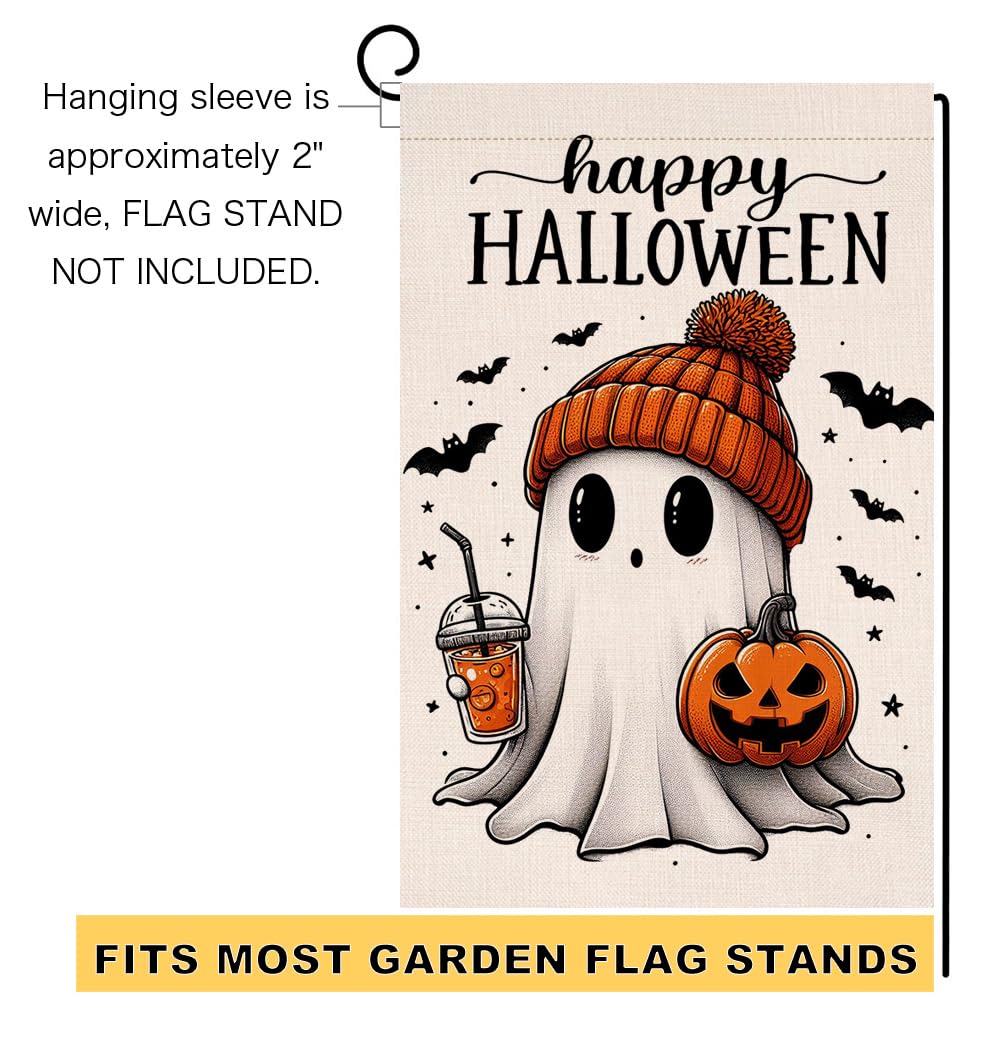 Halloween Ghost Garden Flag 12x18 Vertical Double Sided Black Bat Happy Fall Holiday Outside Decorations Burlap Yard Flag