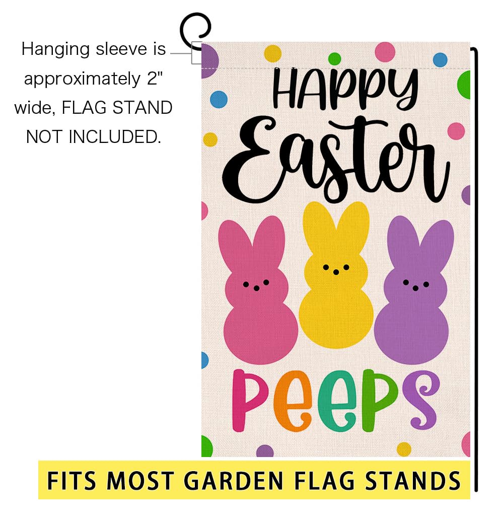 Happy Easter Bunny Garden Flag 12x18 Vertical Double Sided Rabbit Peeps Welcome Spring Farmhouse Holiday Outside Decorations Burlap Yard Flag