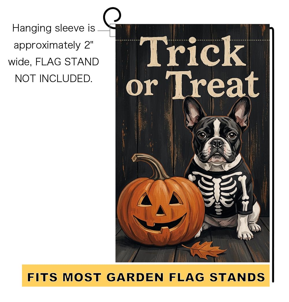 Fall Halloween Trick or Treat Garden Flag 12x18 Skeleton Dog Yard Decor