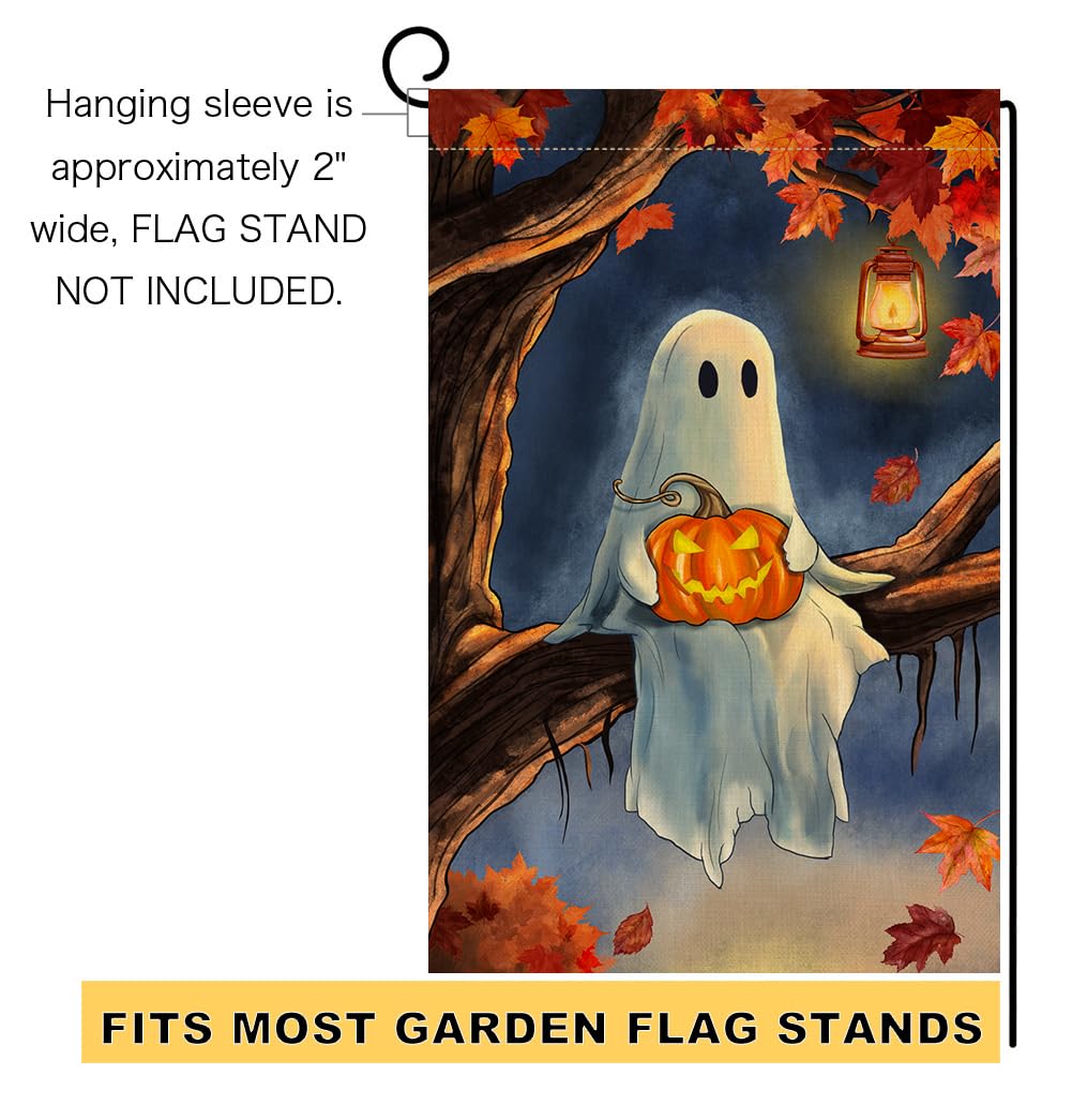 Halloween Ghost Garden Flag 12x18 Vertical Double Sided Maple Leaf Tree Welcome Fall Holiday Outside Decorations Burlap Yard Flag