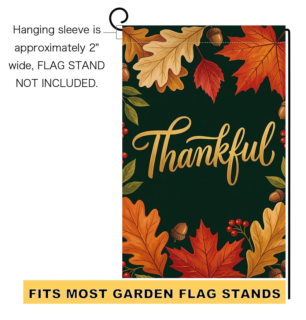 Fall Thanksgiving Thankful Garden Flag 12x18 Maple Leaves Acorns Yard Decor