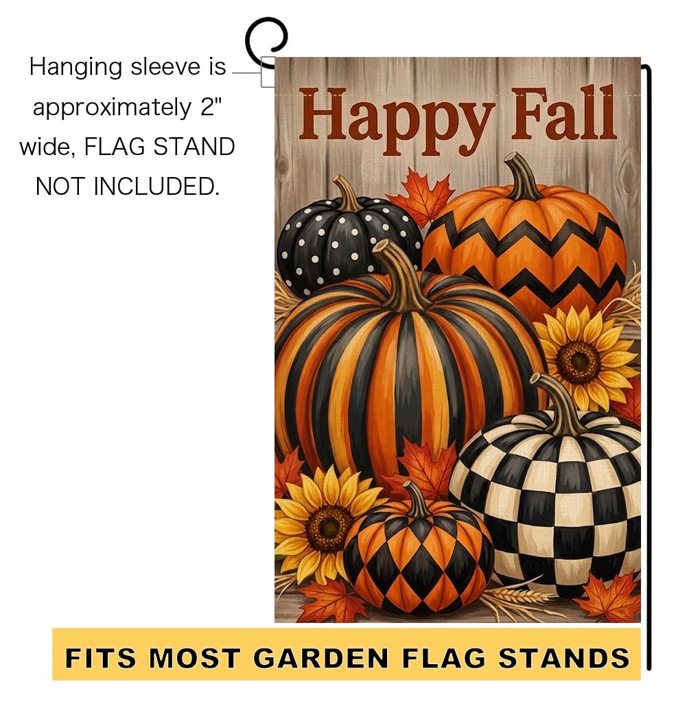Fall Happy Fall Pumpkins Garden Flag 12x18 Buffalo Plaid Chevron Yard Decor