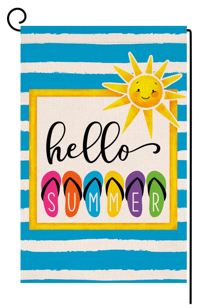 Hello Summer Beach Garden Flag 12x18 Vertical Double Sided Colorful Popsicle Holiday Outside Decorations Burlap Yard Flag