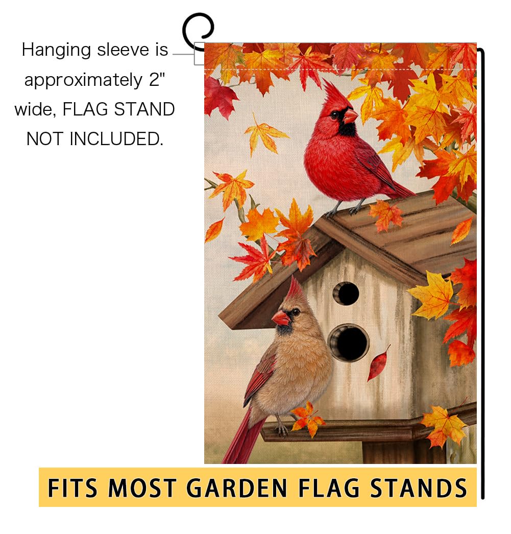 Fall Cardinal Bird Garden Flag Vertical Double Sided Maple Leaves Welcome Autumn Thanksgiving Holiday Outside Decorations Burlap Yard Flag