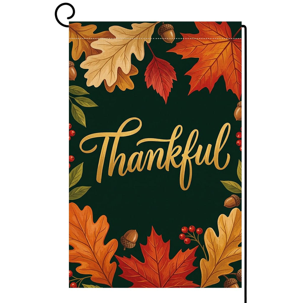 Fall Thanksgiving Thankful Garden Flag 12x18 Maple Leaves Acorns Yard Decor