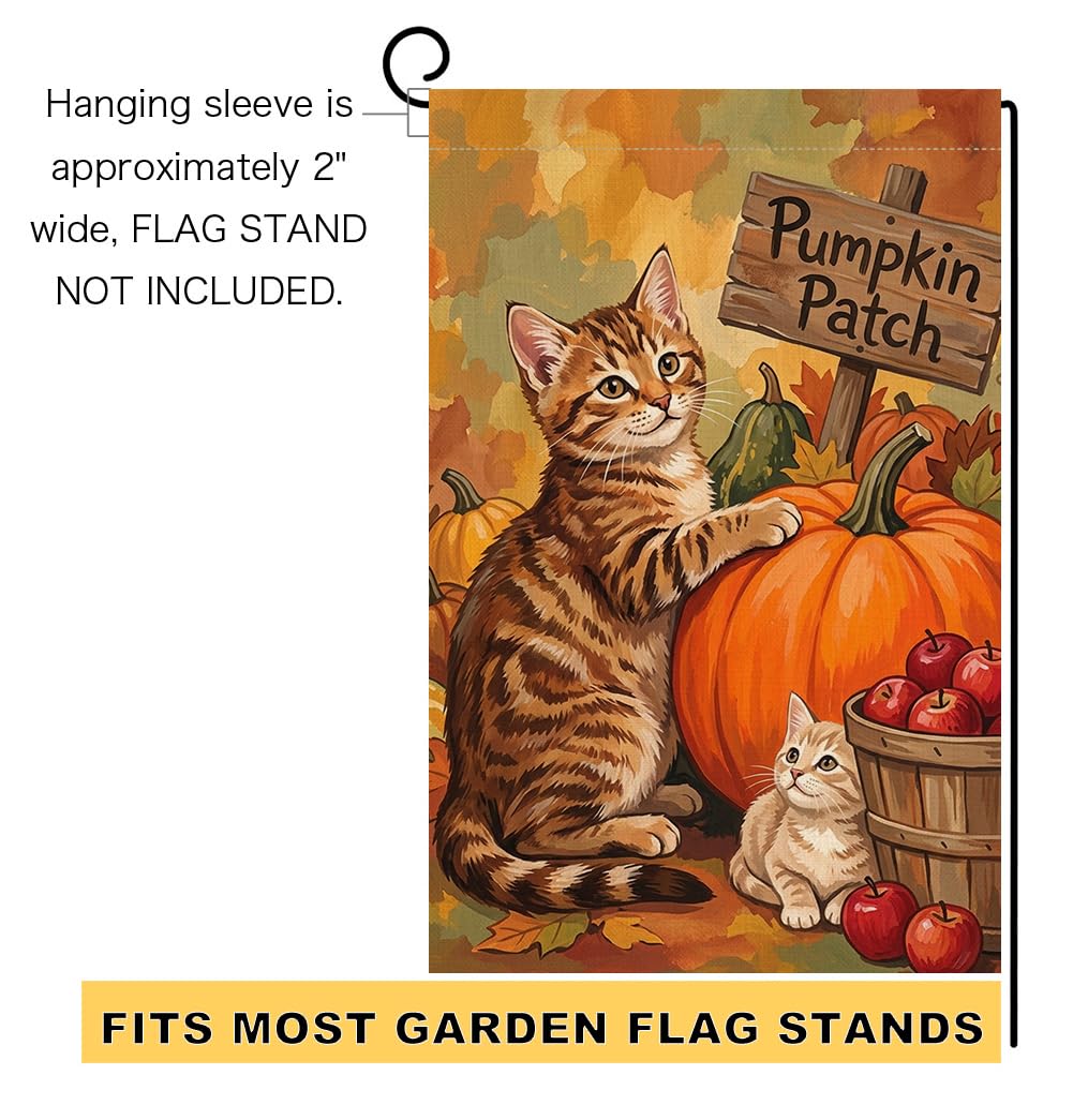 Fall Cat Pumpkin Patch Garden Flag 12x18 Kitten Apple Basket Yard Decor