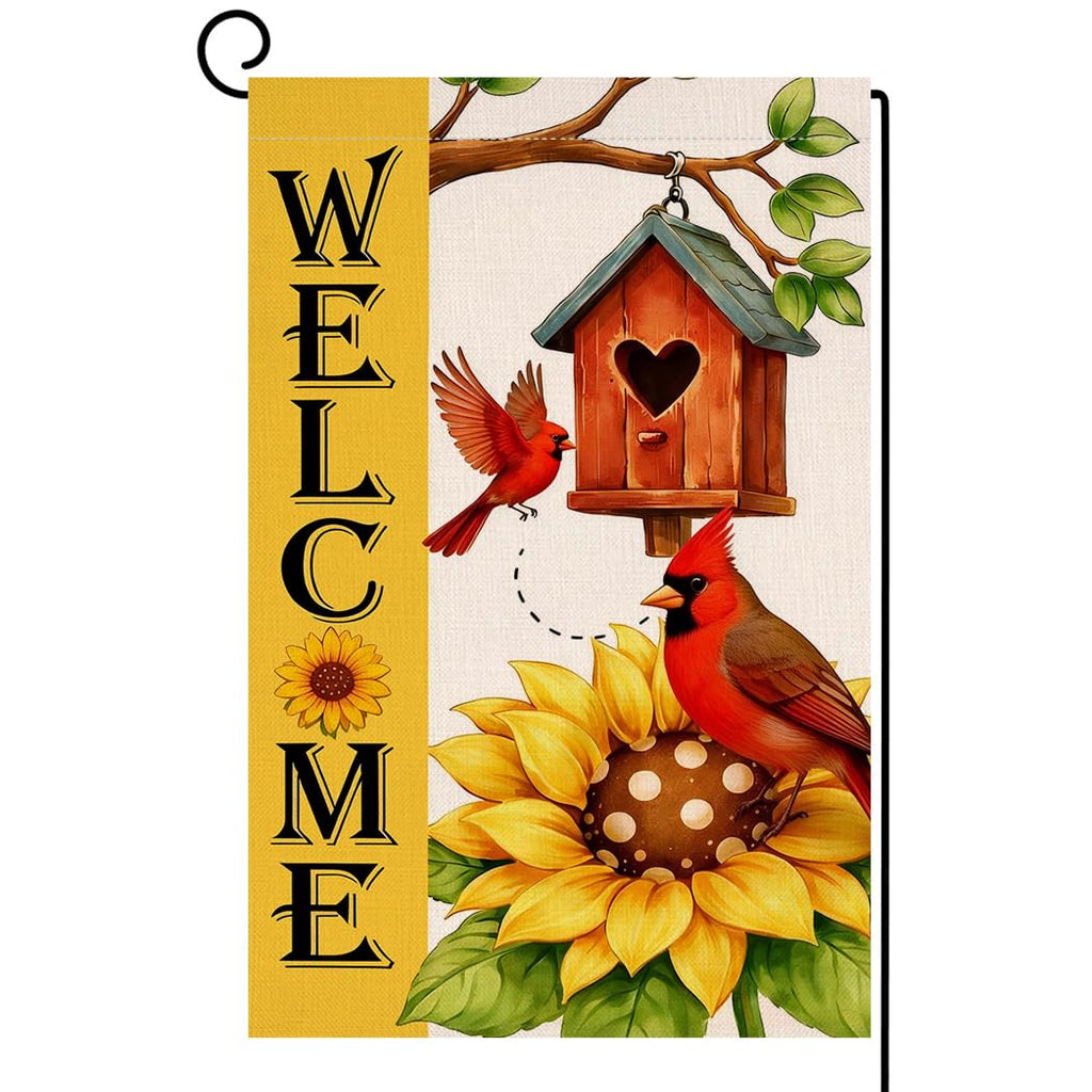 Summer Sunflower Bird Garden Flag 12x18 Vertical Double Sided Welcome Spring Farmhouse Holiday Outside Decorations Burlap Yard Flag