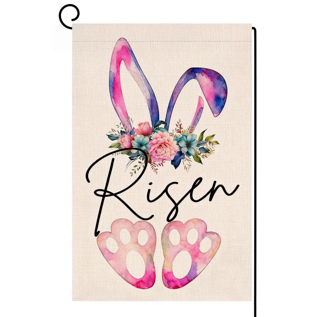 Easter Bunny Paw Garden Flag 12x18 Vertical Double Sided Risen Flowers Spring Farmhouse Holiday Outside Decorations Burlap Yard Flag