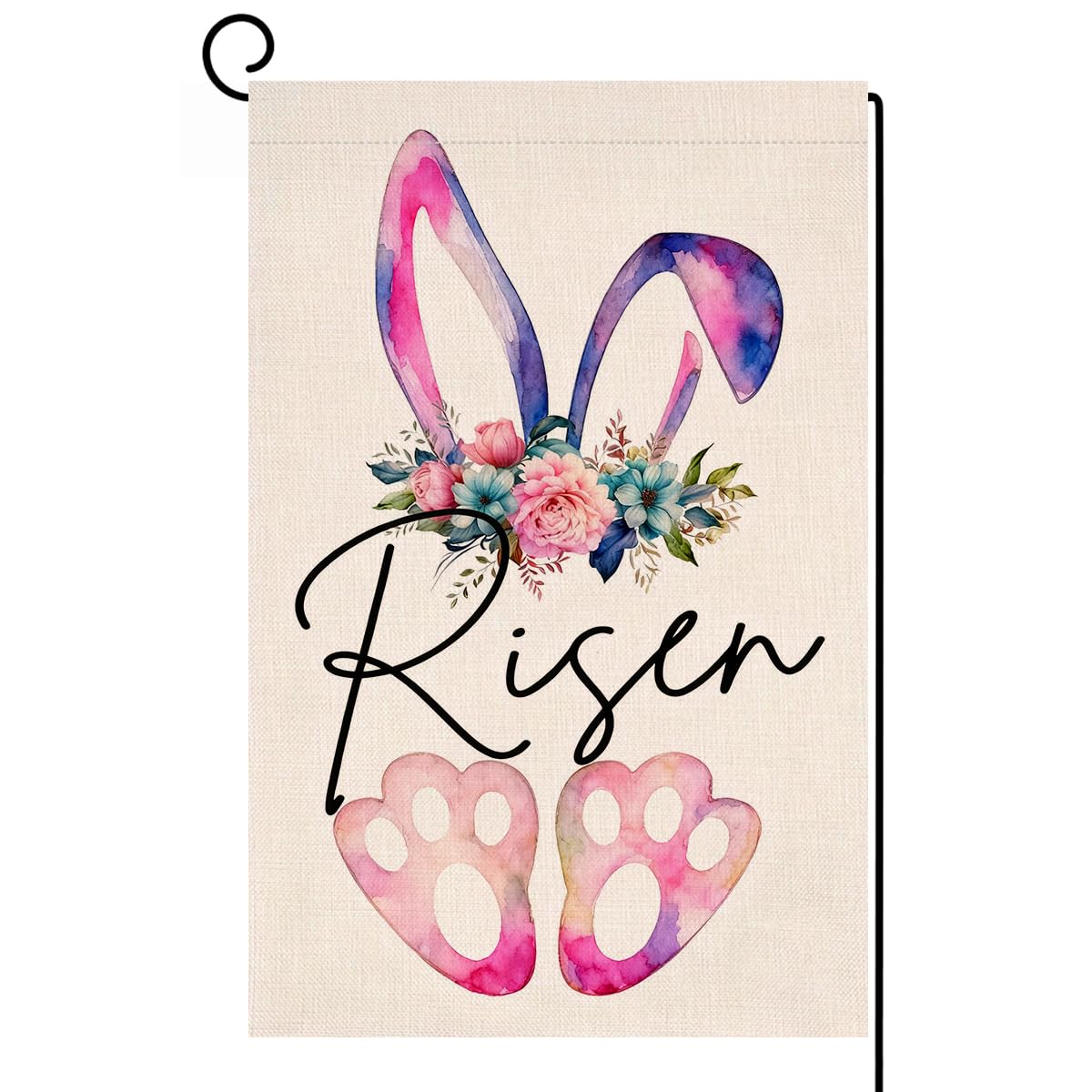 Easter Bunny Paw Garden Flag 12x18 Vertical Double Sided Risen Flowers Spring Farmhouse Holiday Outside Decorations Burlap Yard Flag