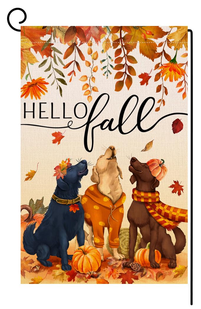 Fall Dogs Garden Flag 12x18 Vertical Double Sided Autumn Leaves Thanksgiving Holiday Outside Decorations Burlap Yard Flag
