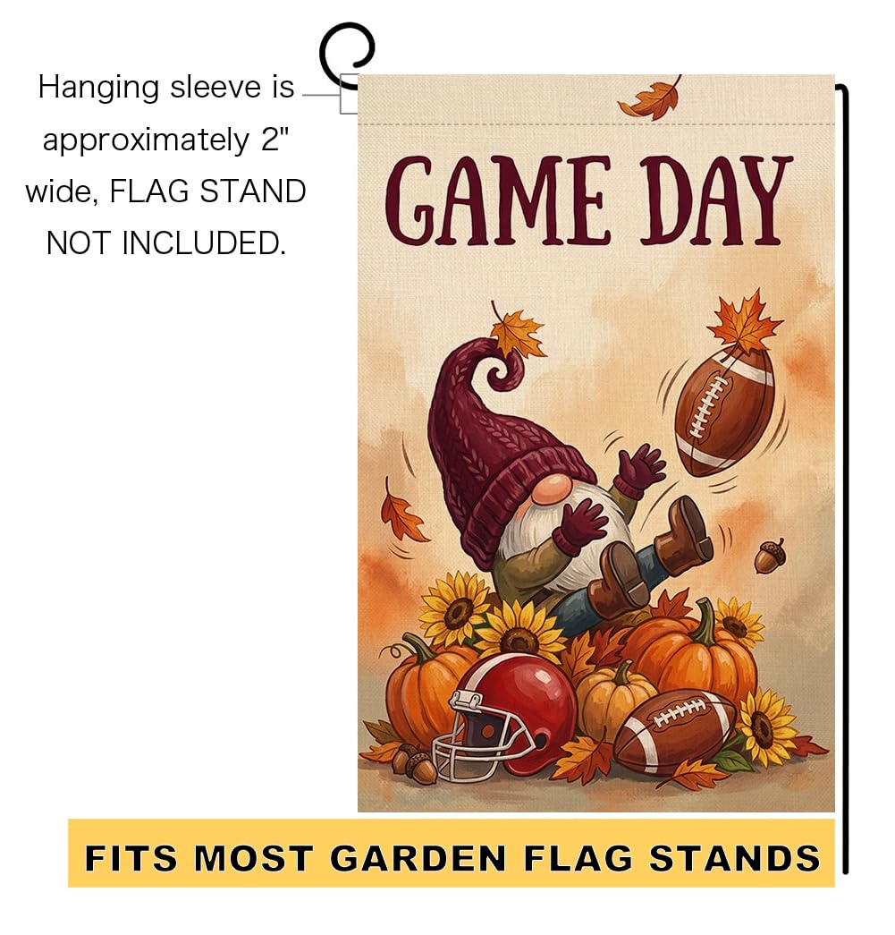 Fall Game Day Football Gnome Garden Flag 12x18 Pumpkin Sunflower Yard Decor