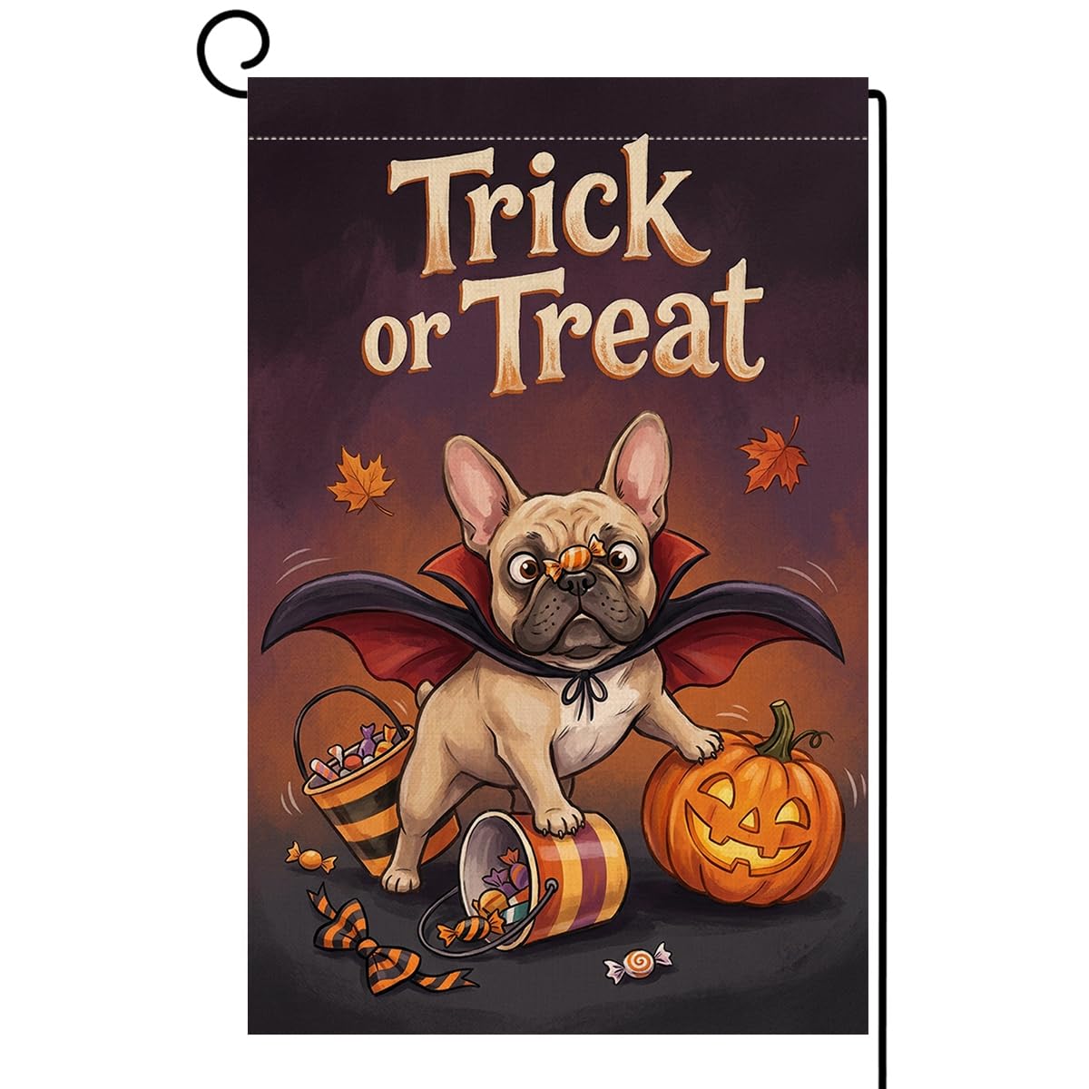 Fall Halloween Trick or Treat Garden Flag 12x18 Vampire Dog Yard Decor