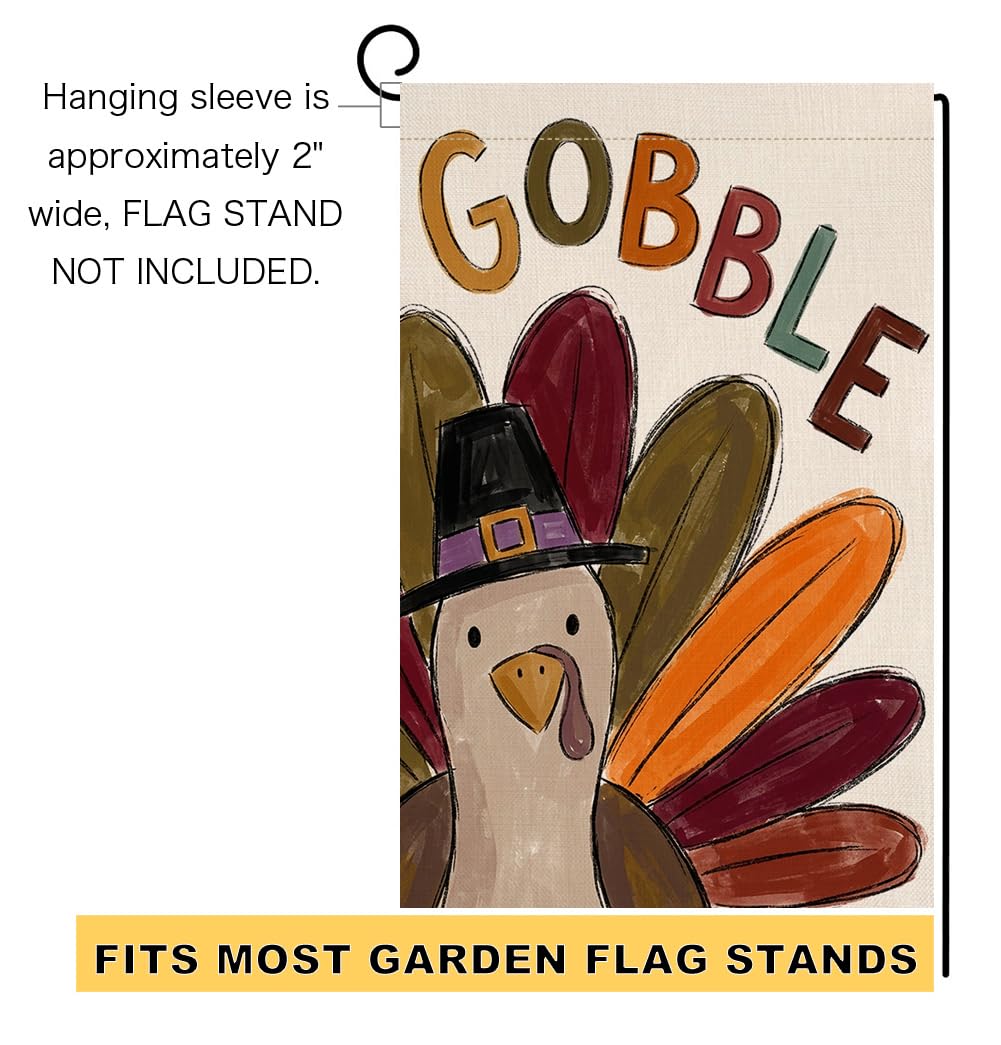 Fall Thanksgiving Gobble Turkey Garden Flag 12x18 Pilgrim Hat Yard Decor