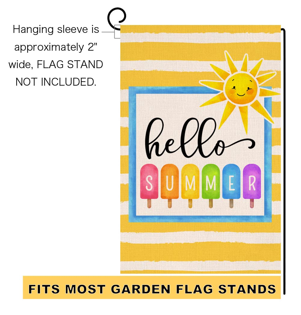 Hello Summer Beach Garden Flag 12x18 Vertical Double Sided Colorful Popsicle Holiday Outside Decorations Burlap Yard Flag