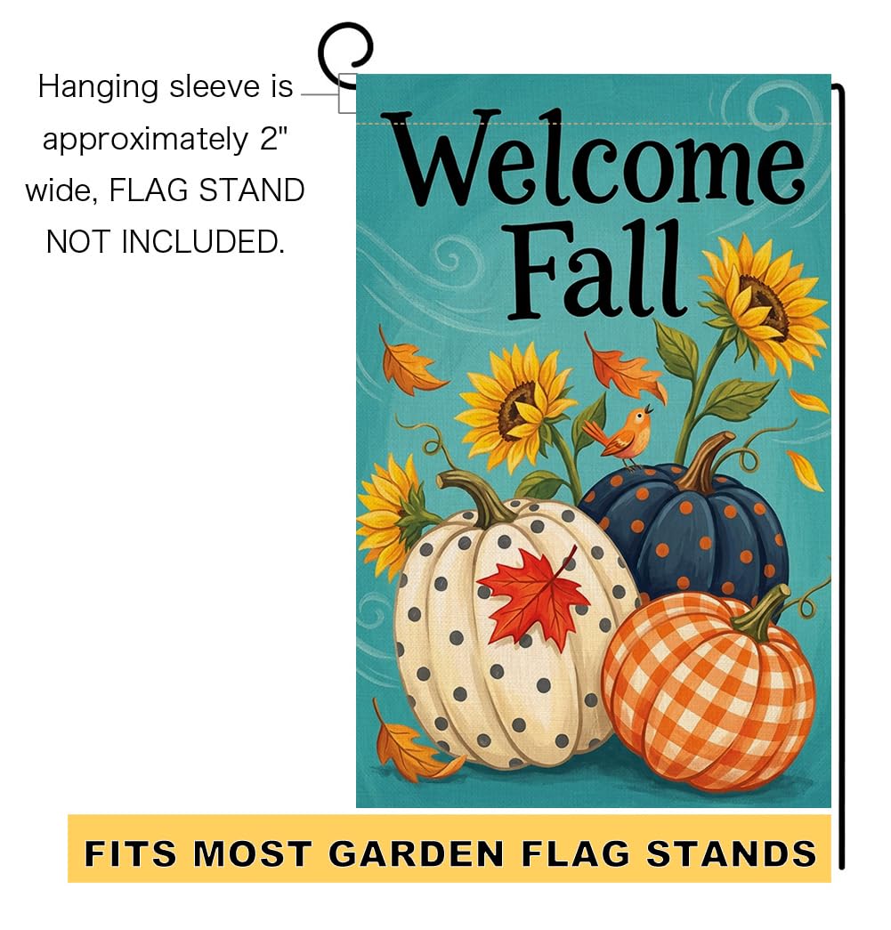 Fall Welcome Pumpkins Garden Flag 12x18 Sunflower Plaid Gingham Yard Decor