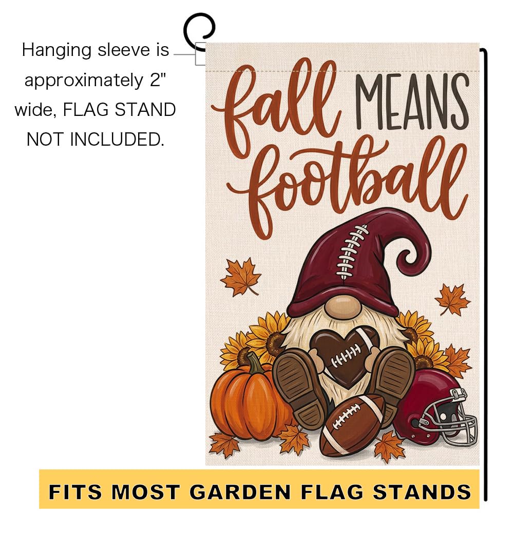 Fall Means Football Gnome Garden Flag 12x18 Pumpkin Helmet Heart Yard Decor