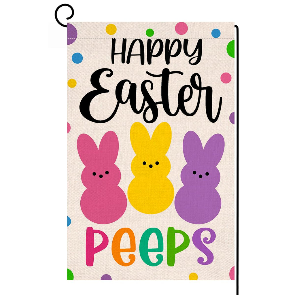Happy Easter Bunny Garden Flag 12x18 Vertical Double Sided Rabbit Peeps Welcome Spring Farmhouse Holiday Outside Decorations Burlap Yard Flag