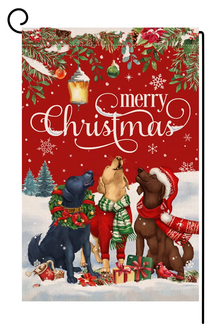 Christmas Dogs Garden Flag Vertical Double Sided Winter Holiday Outside Decorations Burlap Yard Flag
