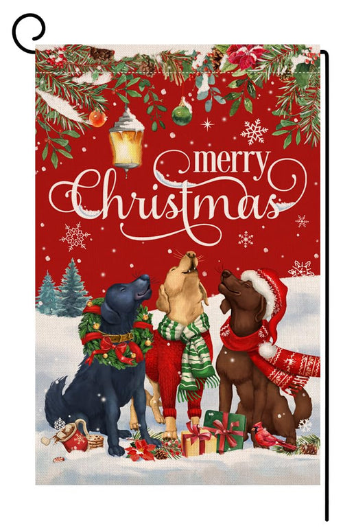 Christmas Dogs Garden Flag Vertical Double Sided Winter Holiday Outside Decorations Burlap Yard Flag