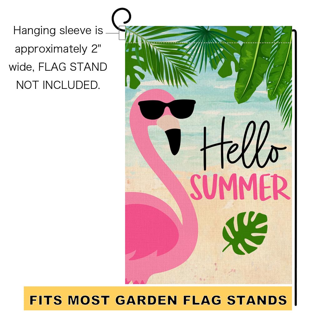 Summer Flamingo Garden Flag 12x18 Vertical Double Sided Tropical Leaves Beach Holiday Outside Decorations Burlap Yard Flag