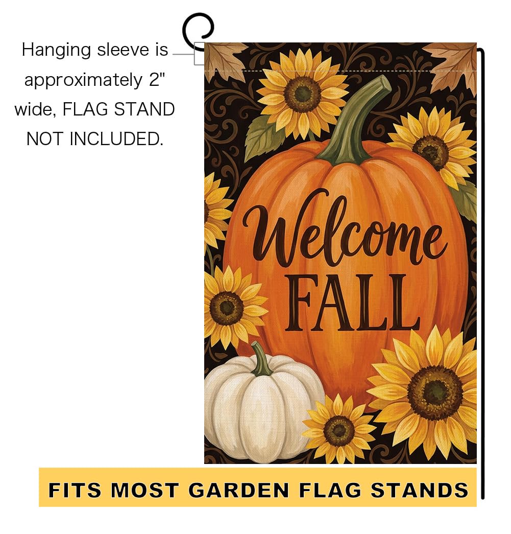 Fall Welcome Pumpkin Garden Flag 12x18 Sunflowers White Pumpkin Yard Decor