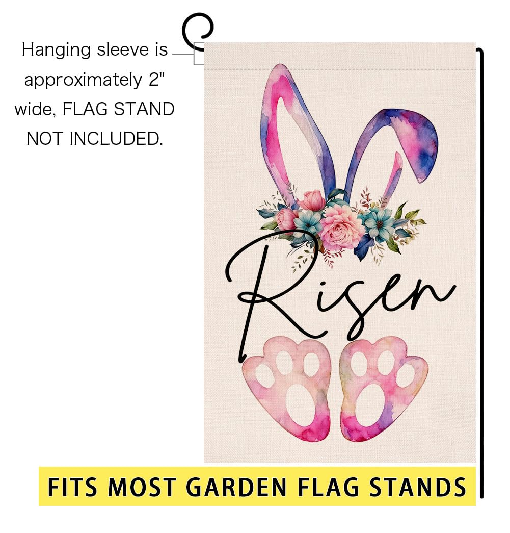 Easter Bunny Paw Garden Flag 12x18 Vertical Double Sided Risen Flowers Spring Farmhouse Holiday Outside Decorations Burlap Yard Flag