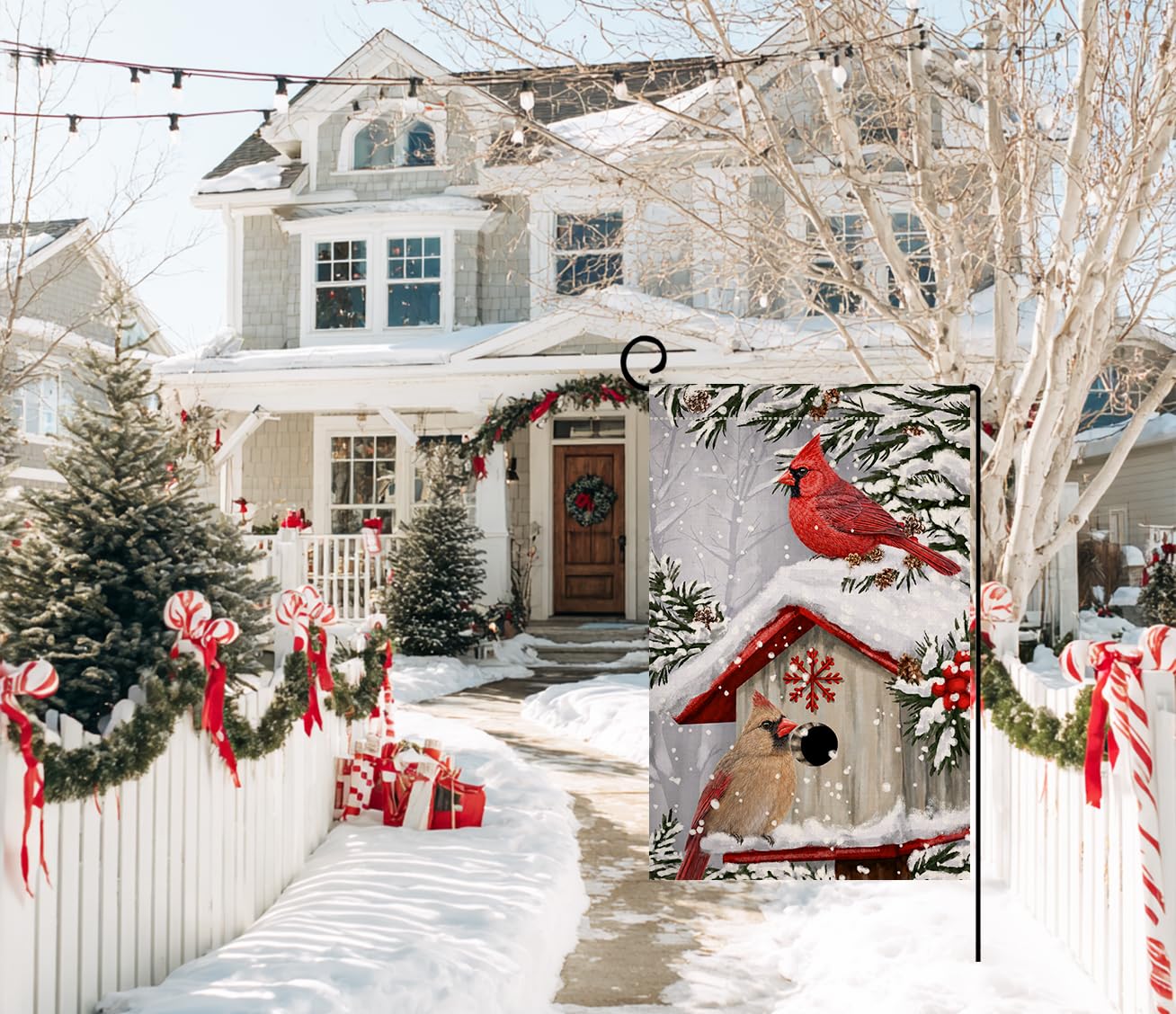 Winter Cardinal Bird Garden Flag 12x18 Vertical Double Sided Trees Snow Christmas Holiday Outside Decorations Burlap Yard Flag