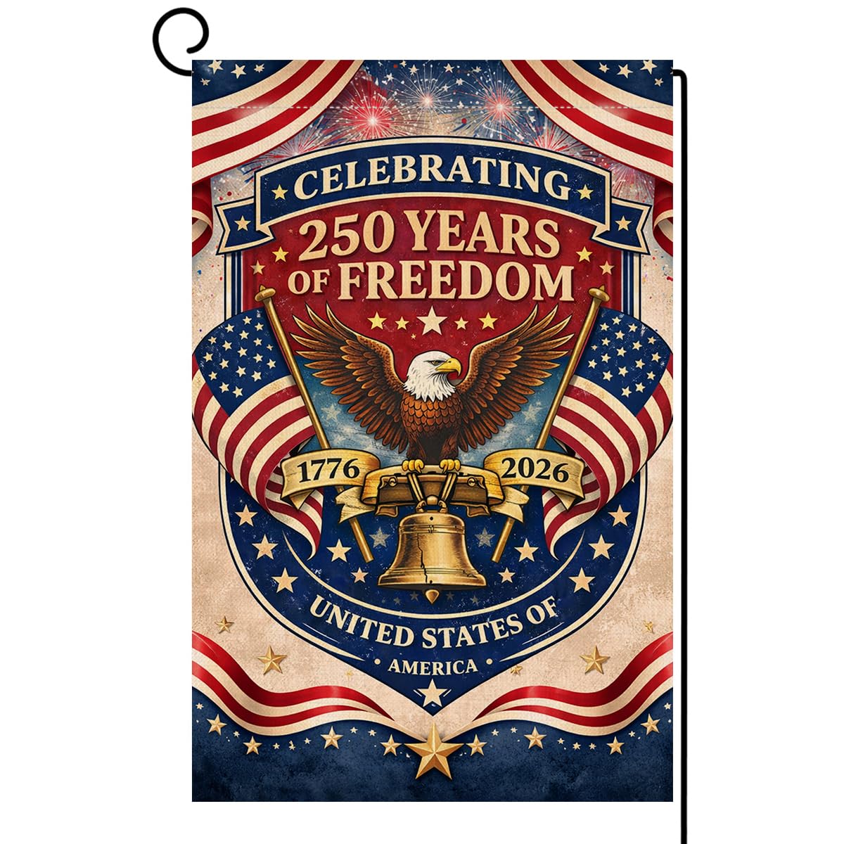 250 Years America Garden Flag 12x18 Vertical Double Sided 1776-2026 USA 250th Anniversary Banner 4th of July Patriotic Freedom Outside Decorations Burlap Yard Flag