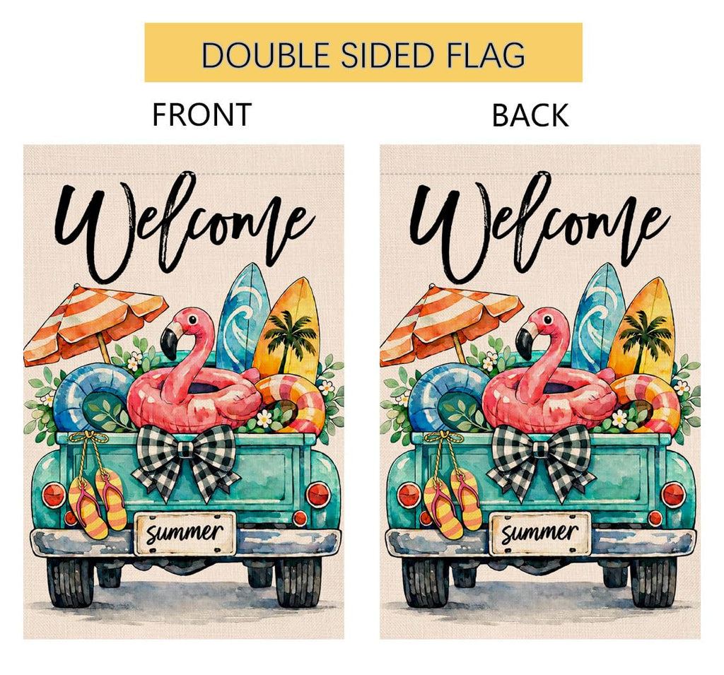 Summer Beach Truck Garden Flag 12x18 Vertical Double Sided Welcome Spring Seasonal Holiday Outside Decorations Burlap Yard Flag