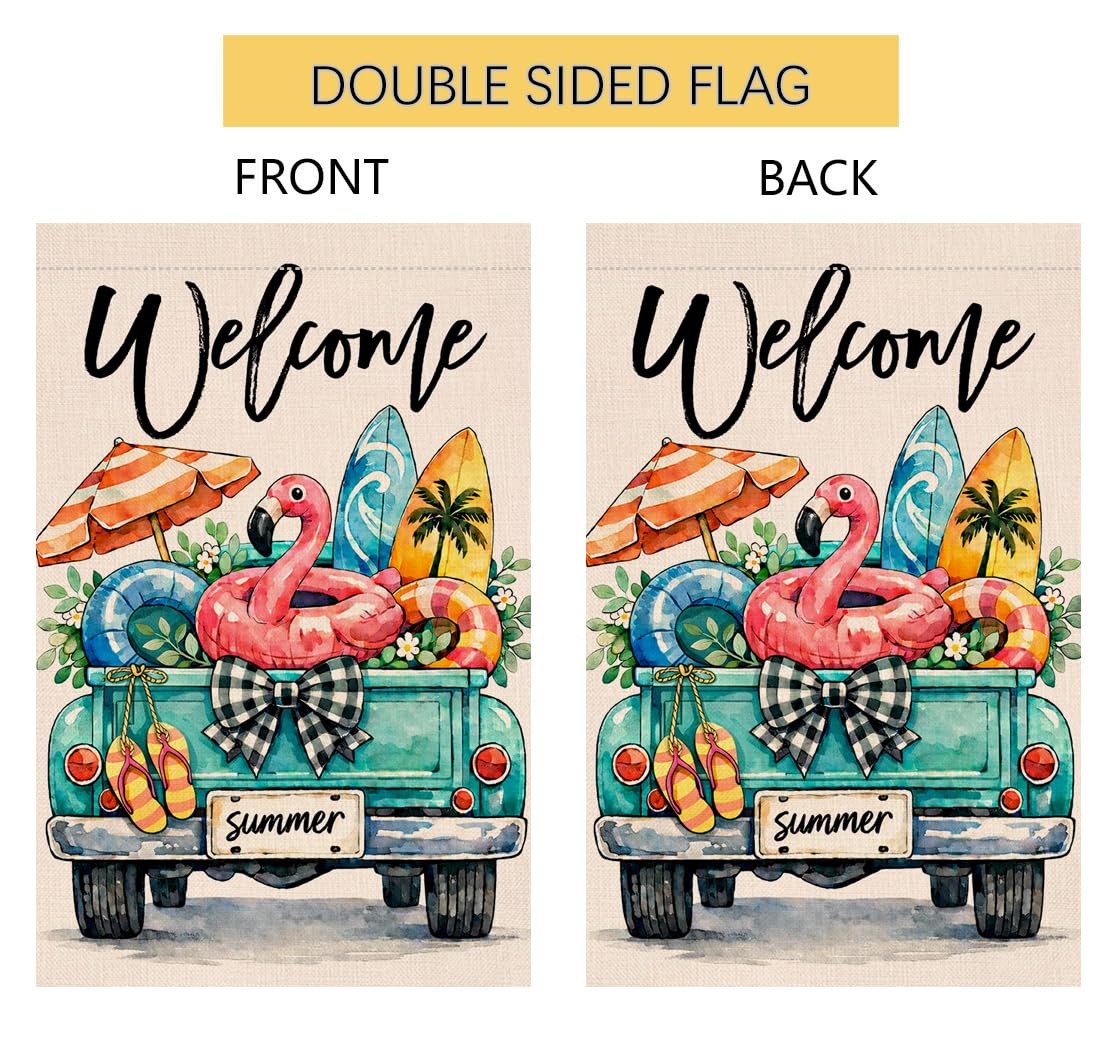 Summer Beach Truck Garden Flag 12x18 Vertical Double Sided Welcome Spring Seasonal Holiday Outside Decorations Burlap Yard Flag
