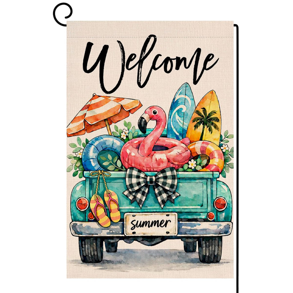 Summer Beach Truck Garden Flag 12x18 Vertical Double Sided Welcome Spring Seasonal Holiday Outside Decorations Burlap Yard Flag
