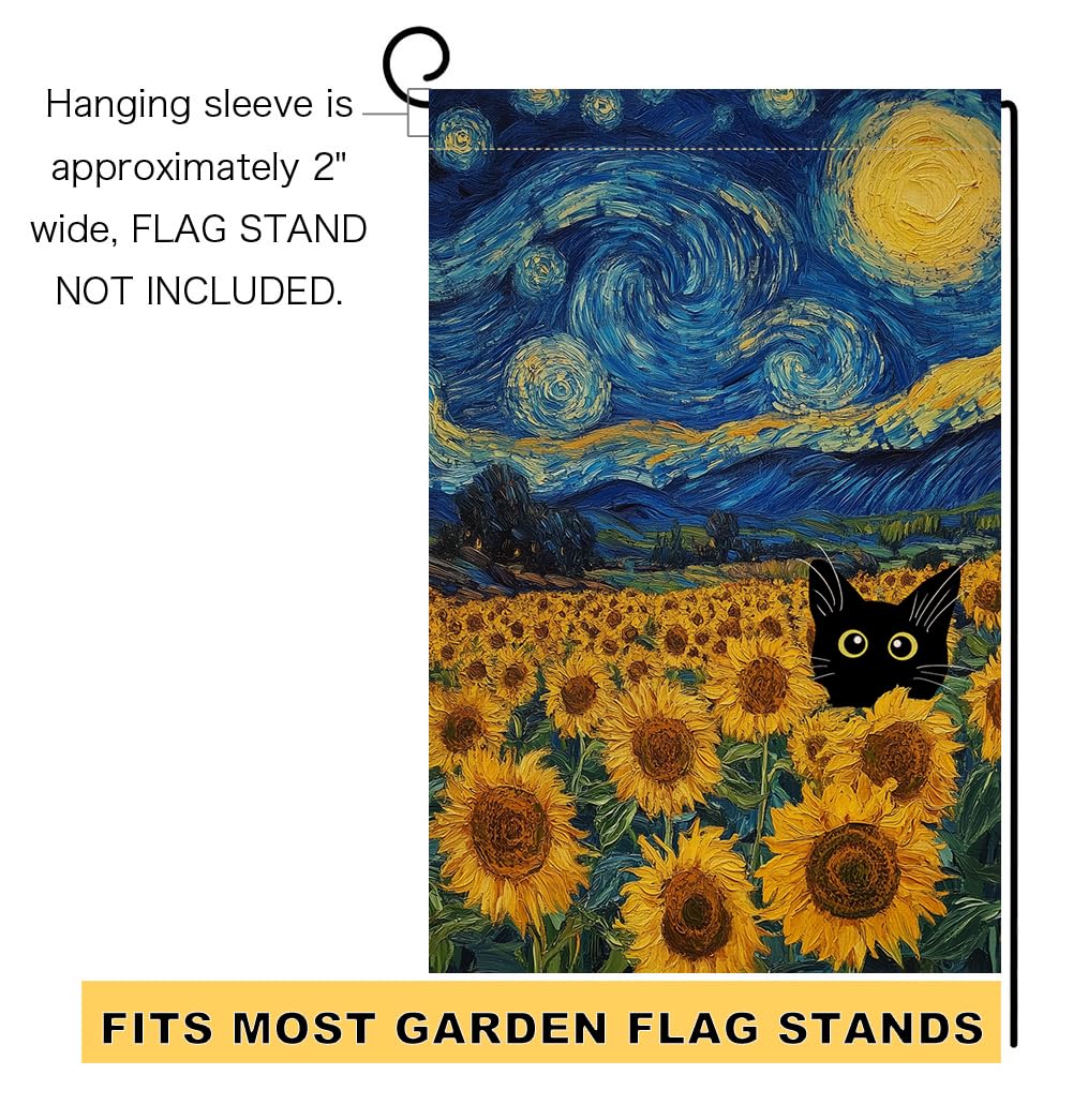 Summer Sunflower Cat Garden Flag 12x18 Vertical Double Sided Blue Sky Welcome Farmhouse Holiday Outside Decorations Burlap Yard Flag
