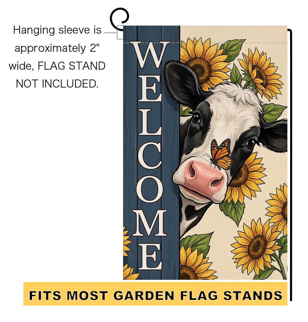 Summer Sunflower Cow Garden Flag 12x18 Vertical Double Sided Welcome Spring Farmhouse Holiday Outside Decorations Burlap Yard Flag