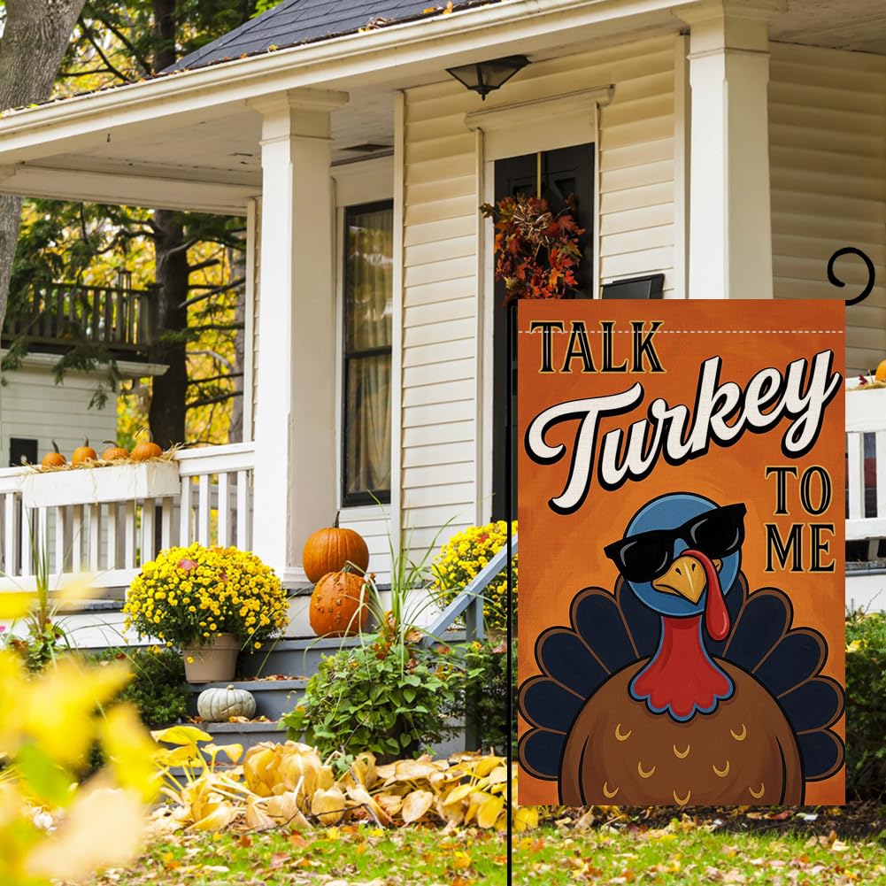 Fall Thanksgiving Talk Turkey to Me Garden Flag 12x18 Sunglasses Yard Decor