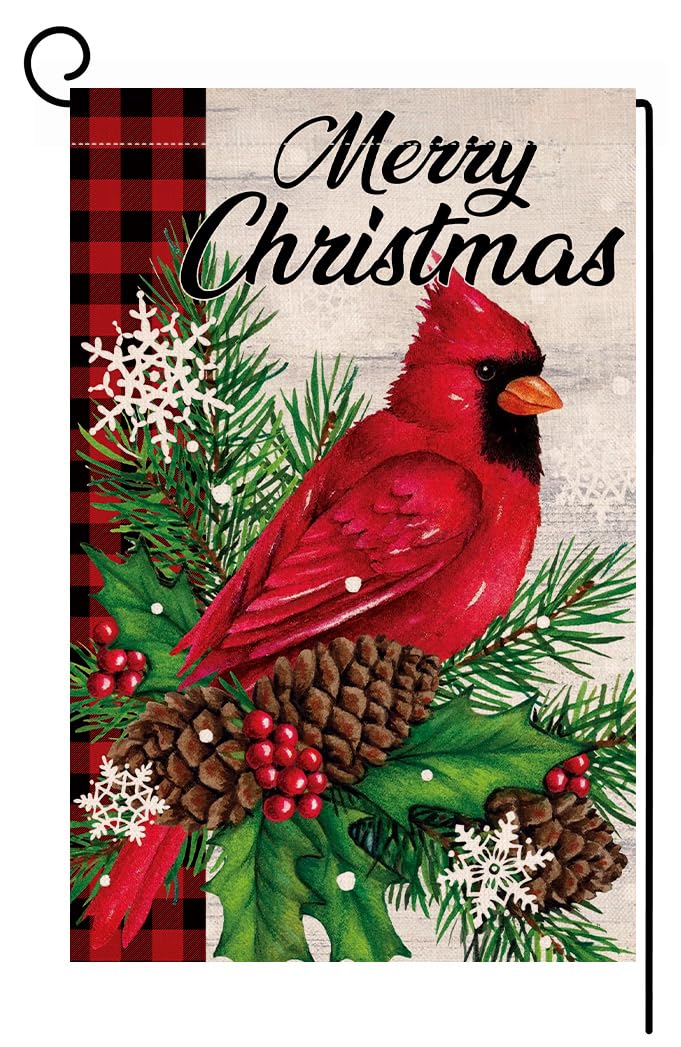 Christmas Cardinal Bird Garden Flag 12x18 Vertical Double Sided Winter Holiday Outside Decorations Burlap Yard Flag